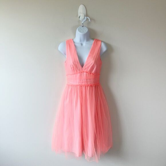 J. Crew Lynette Tulle Cocktail Dress Neon Coral Cocktail Balletcore Size 00 $228 - Picture 4 of 15
